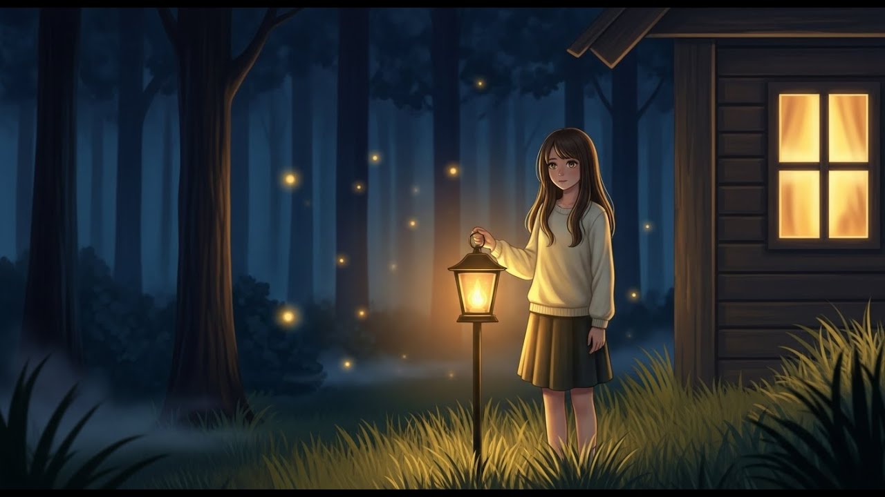 Luna’s Soft Nighttime Adventure in a Glowing Forest Ambience Ghibli Style ASMR