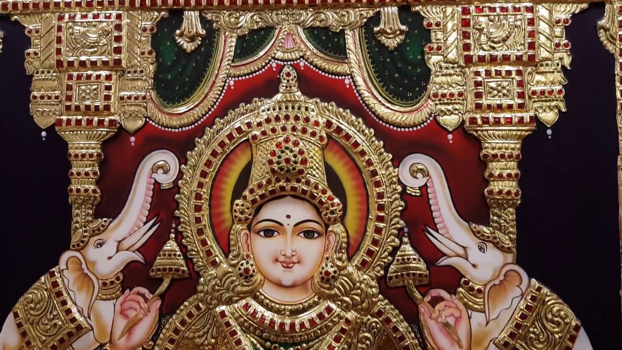 Gaja Lakshmi Tanjore Painting Semi Embossed