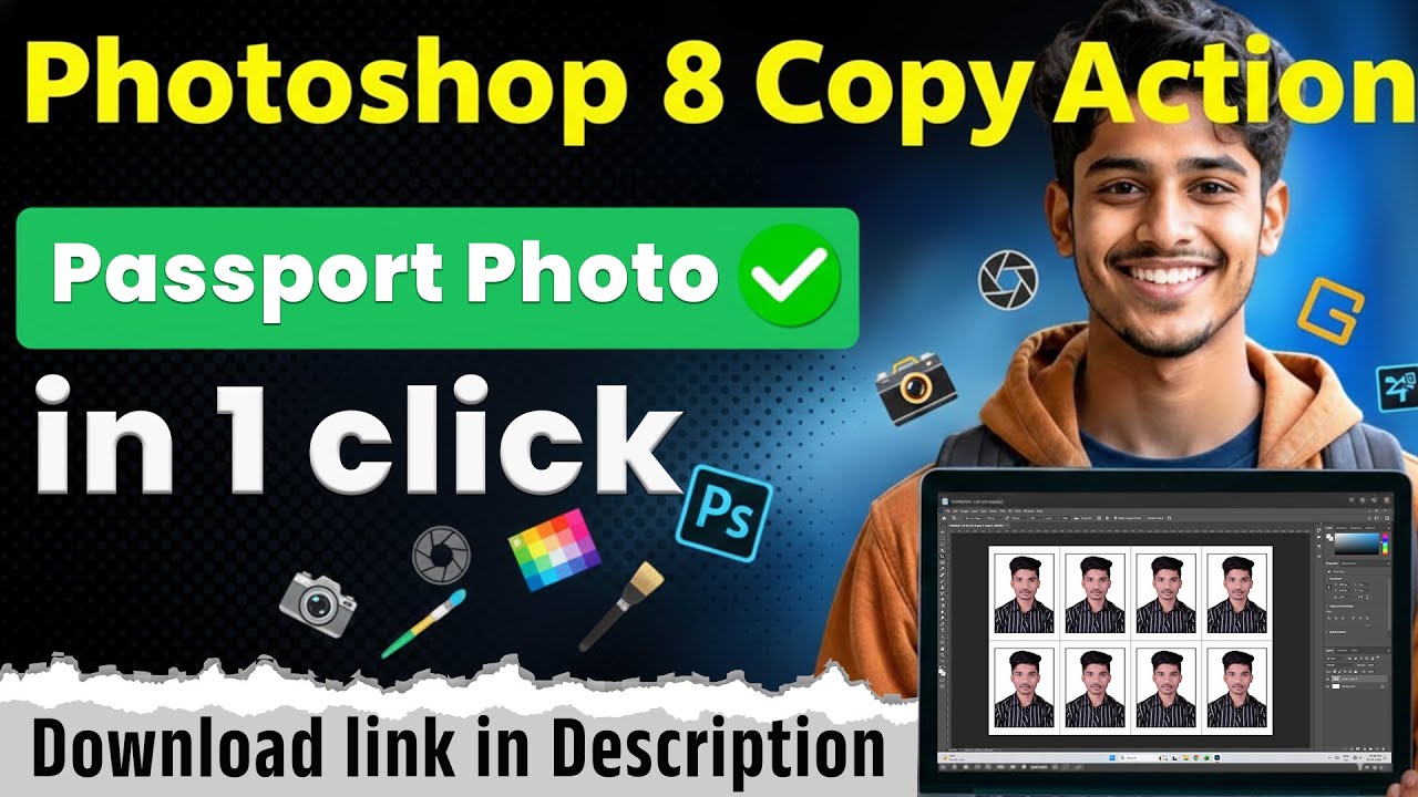 Photoshop 8 Copy Action for Passport Size Photo | Passport Size Photo in Photoshop 1 Click