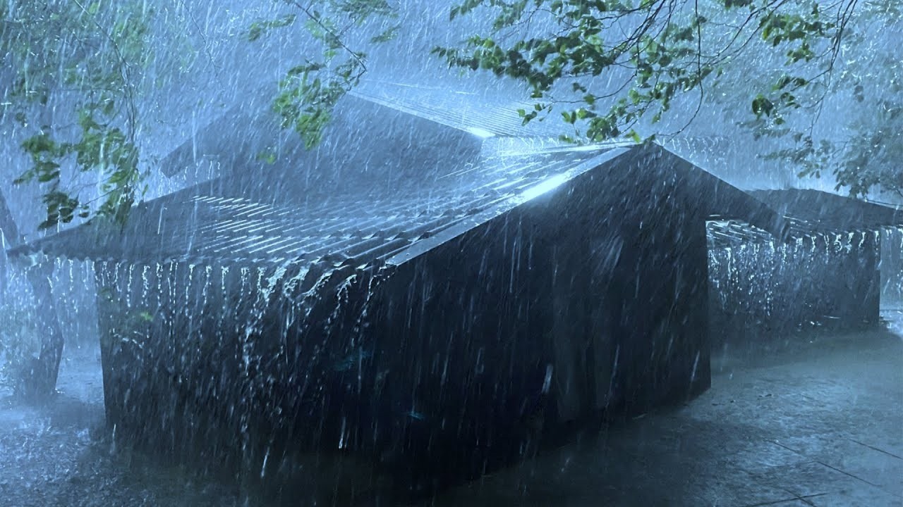 Break Insomnia with Strong Hurricane, Powerful Rain, pounding Thunder & Raging Winds at Stormy Night