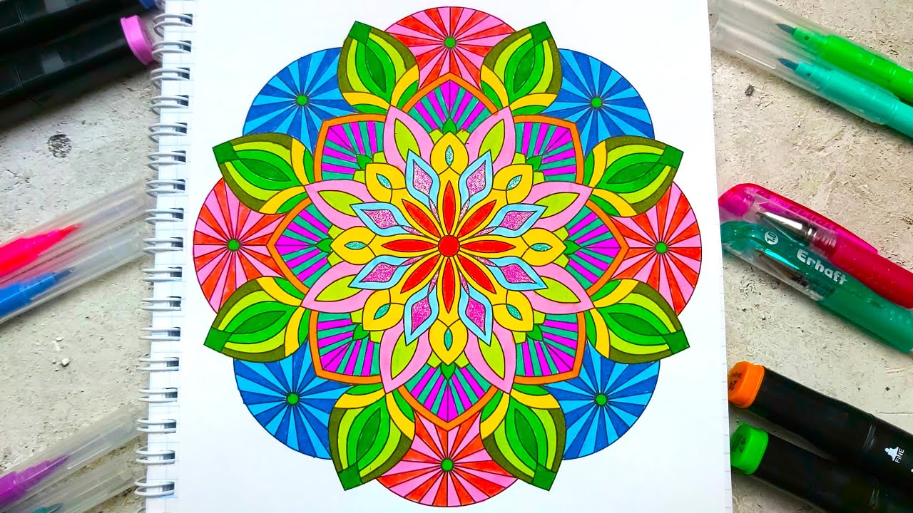 Mandala Coloring Book #21 | Coloring with Markers and colored Pens | 1 Hours Video | ASMR No Talking