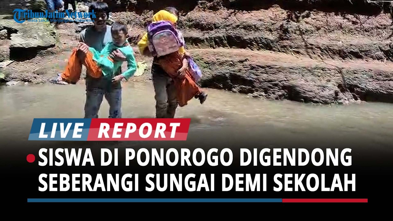 Tak Ada Jembatan, Warga Bandut Ponorogo Bertaruh Nyawa Seberangi Sungai Demi ke Sekolah