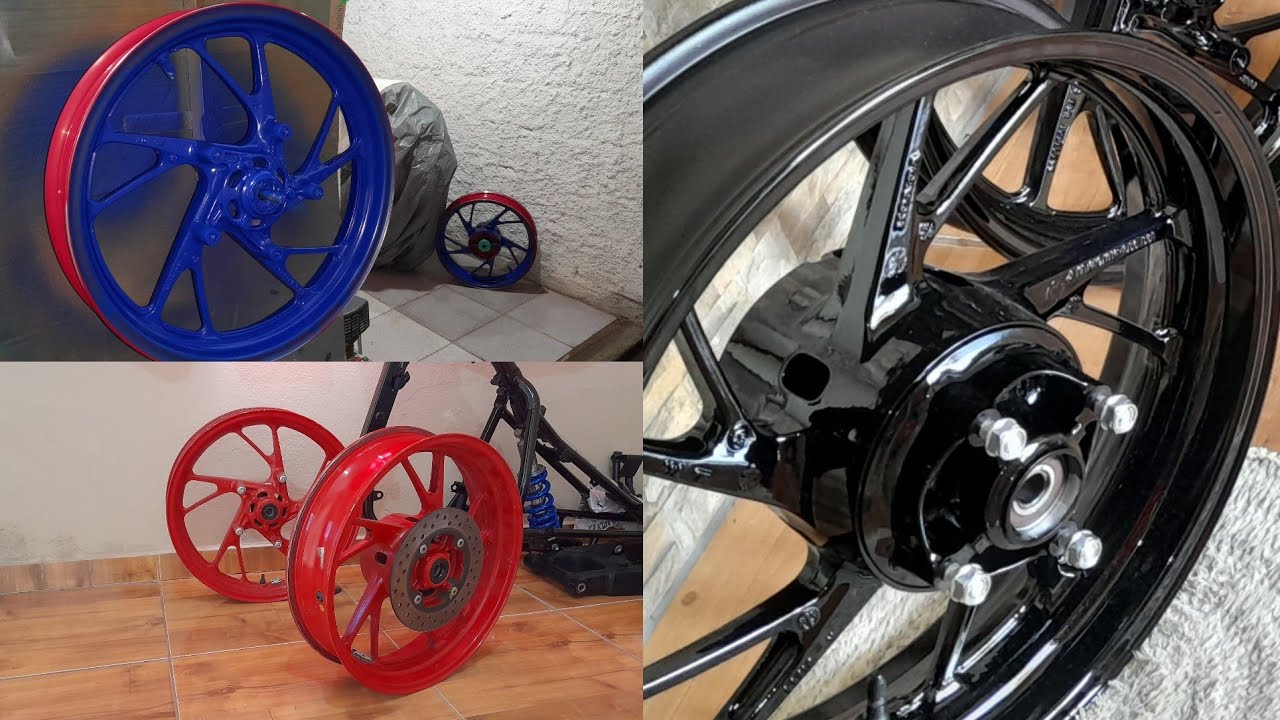 pintando as rodas da moto CB Twister de preto, com efeito espelhamento