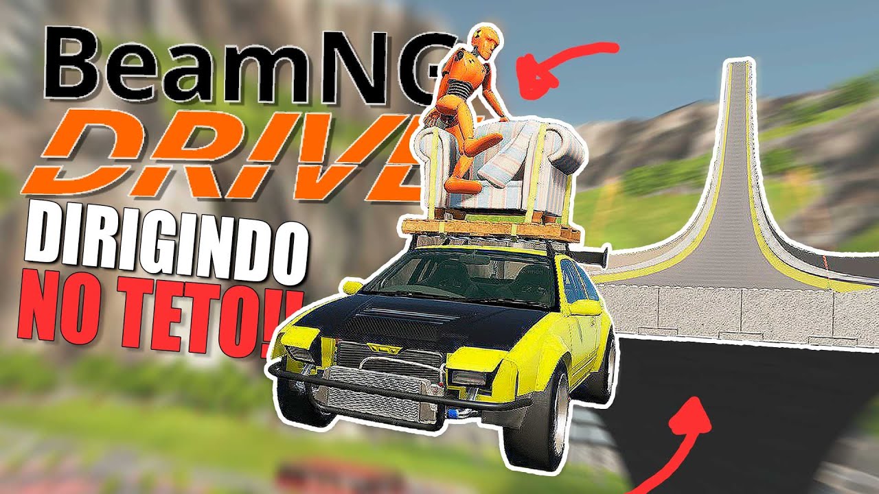 Dirigindo Sentado no Teto do Carro e Saltando na Mega Rampa no Beamng Drive