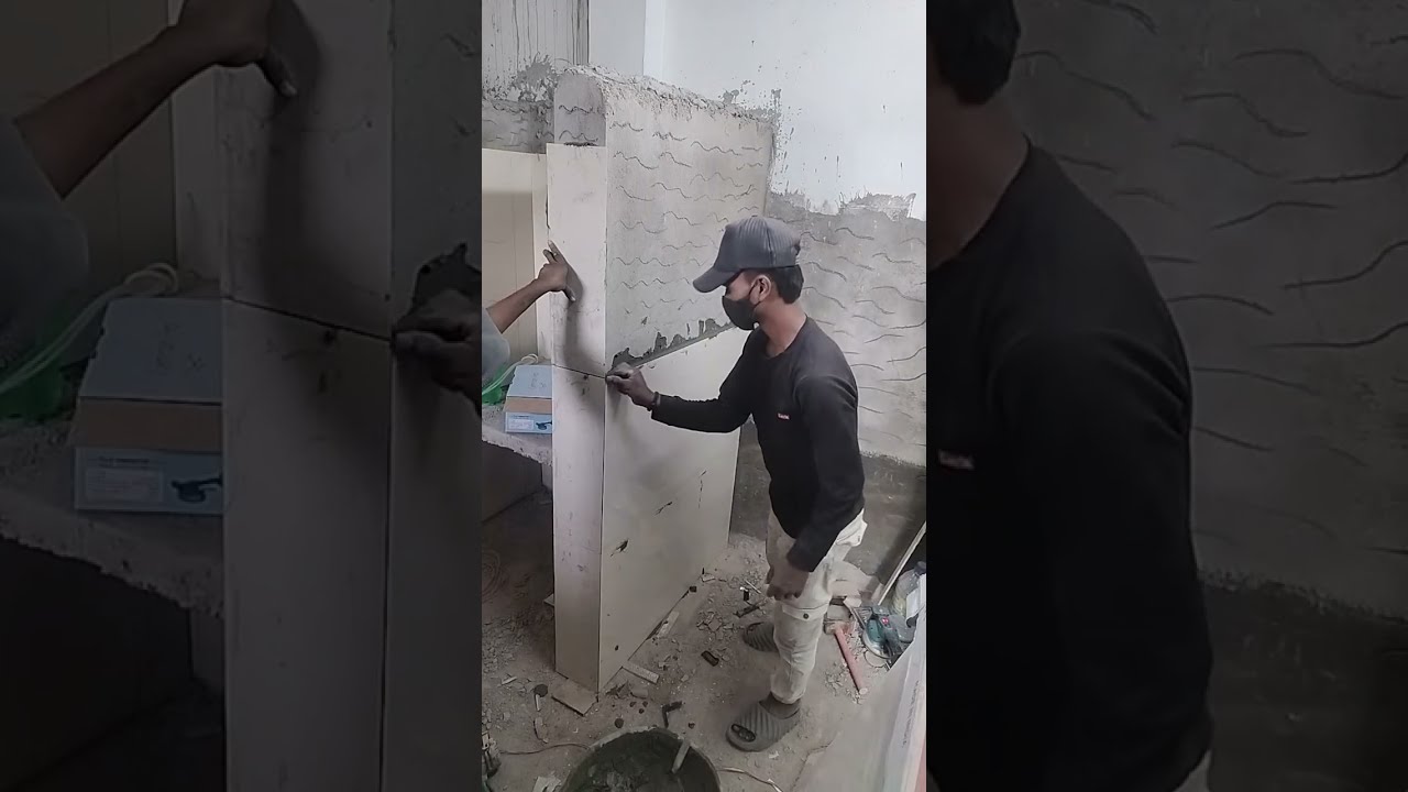 Rajiv Raj Chaudhary  is live tiles wark 2 × 4 walltiles conjunction #hadwork #livevideo #tileworks