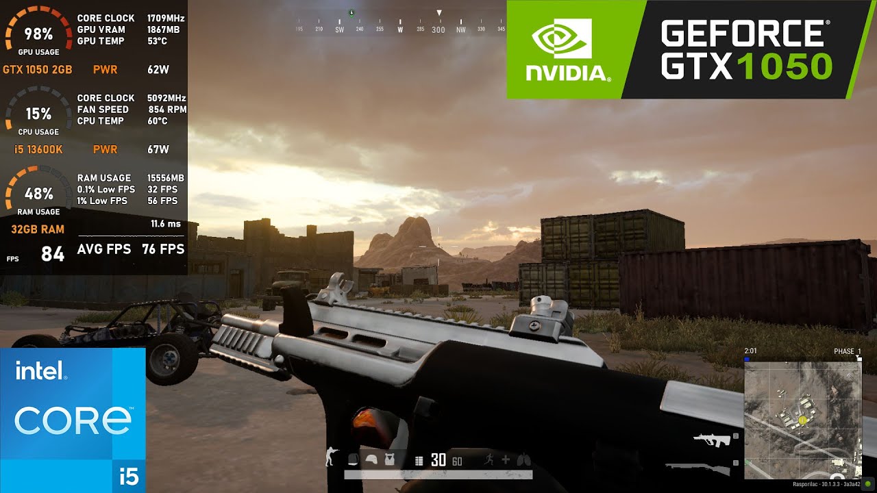 GTX 1050 2GB : PUBG - 1080p (tested in 2024)