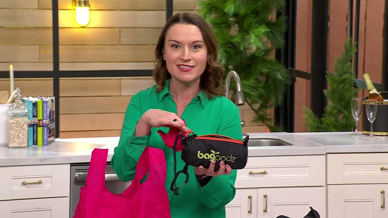 BagPodz Set of 6 Nylon Shopping Bags w/ Storage Pod & Clip on QVC