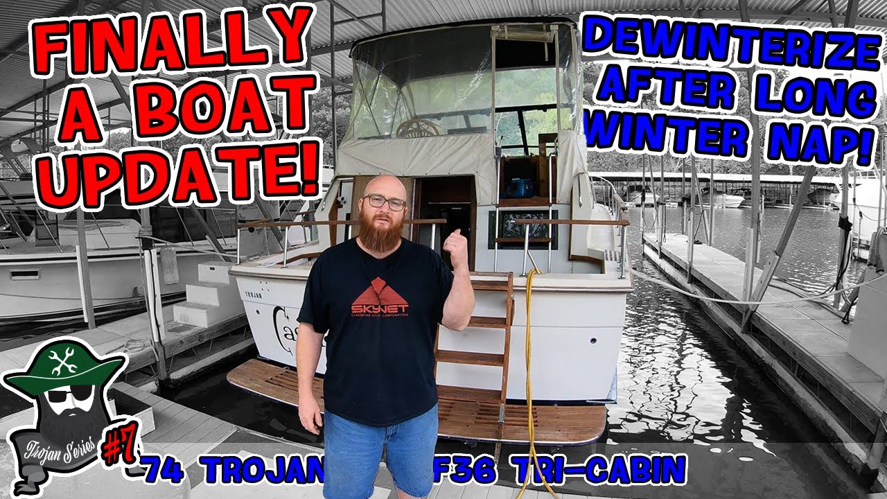 Trojan #7: Wake up boat! CAR WIZARD's 1st look after winter. She's dirty, new slip & not lake ready