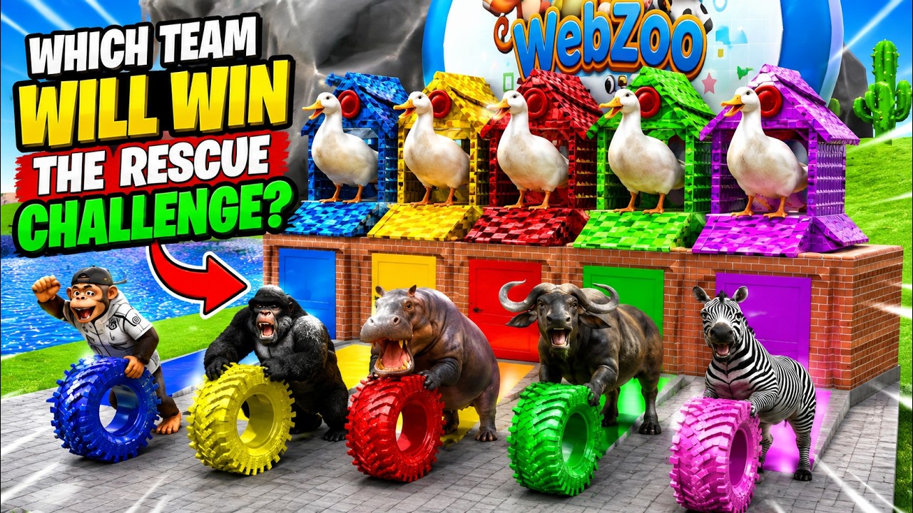 Ducks Drop Eggs&hellip; 5 Animals Join an Epic Rescue Mission! 😱🔥 | Long Slide Challenge | Animal Adventure