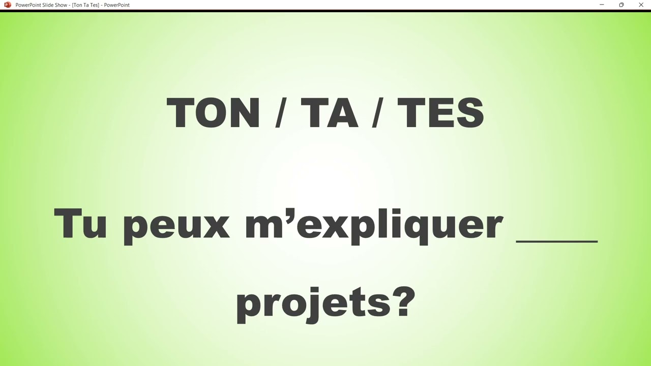 Ton / Ta / Tes - Exercice - compl&eacute;tez 30+ phrases - Les adjectifs possessifs