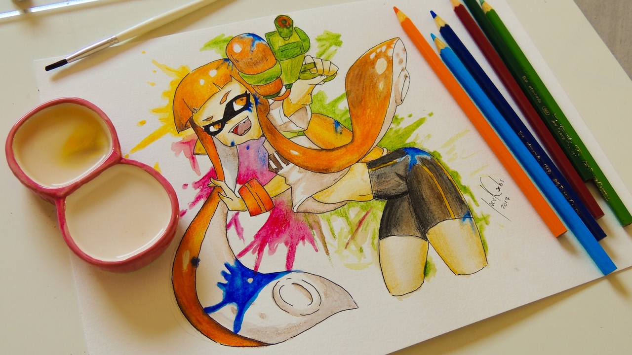 Testando os Lápis Aquareláveis da Faber Castell e Desenhando Inkling do Splatoon