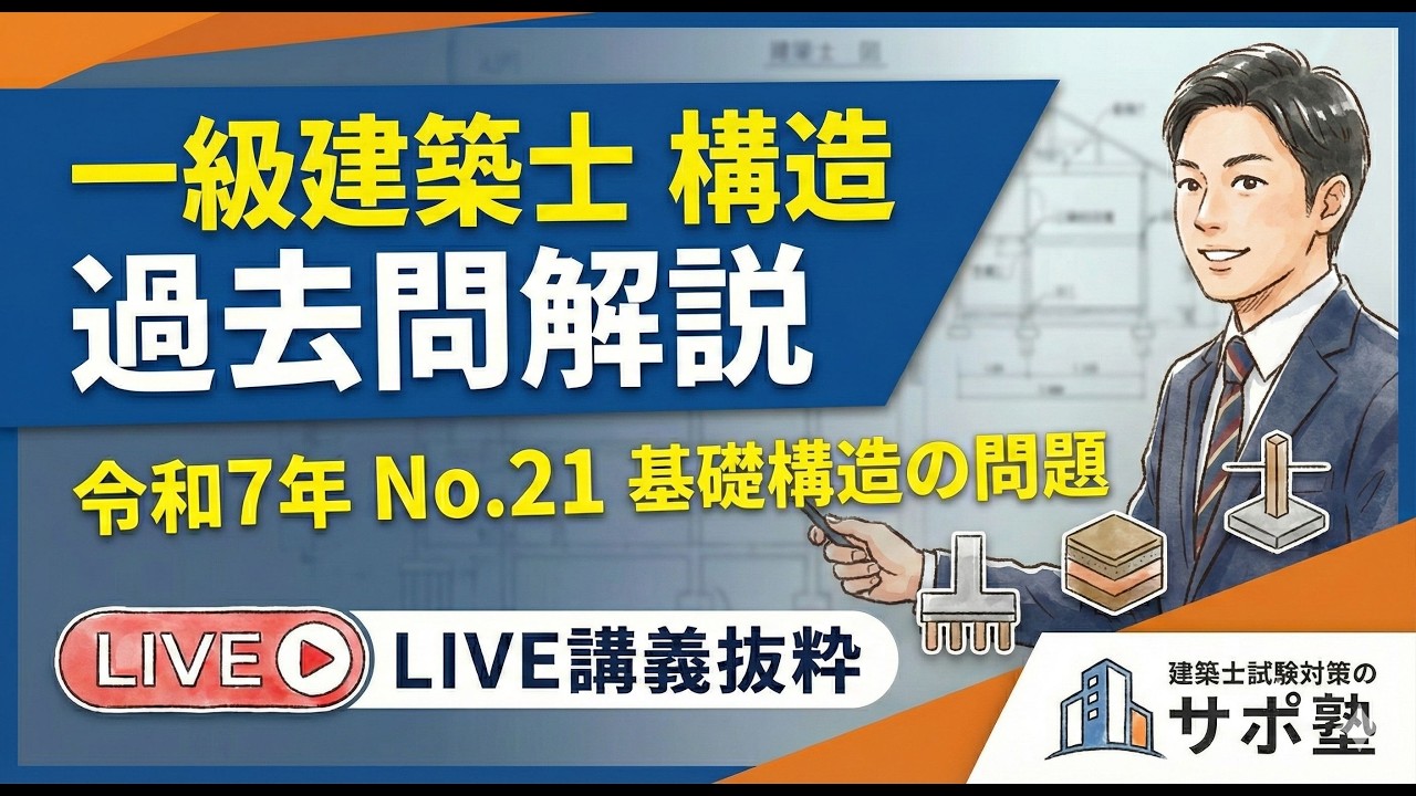 一級建築士構造過去問解説　令和7年No21　基礎構造の問題　建築士試験対策のサポ塾　LIVE講義抜粋