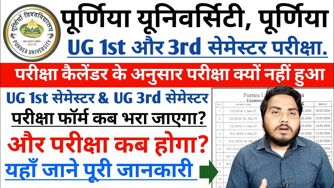 Purnea University UG 1st and 3rd sem Exam New Date 2026 | UG 1st sem Exam form kab bhara jayega 2026