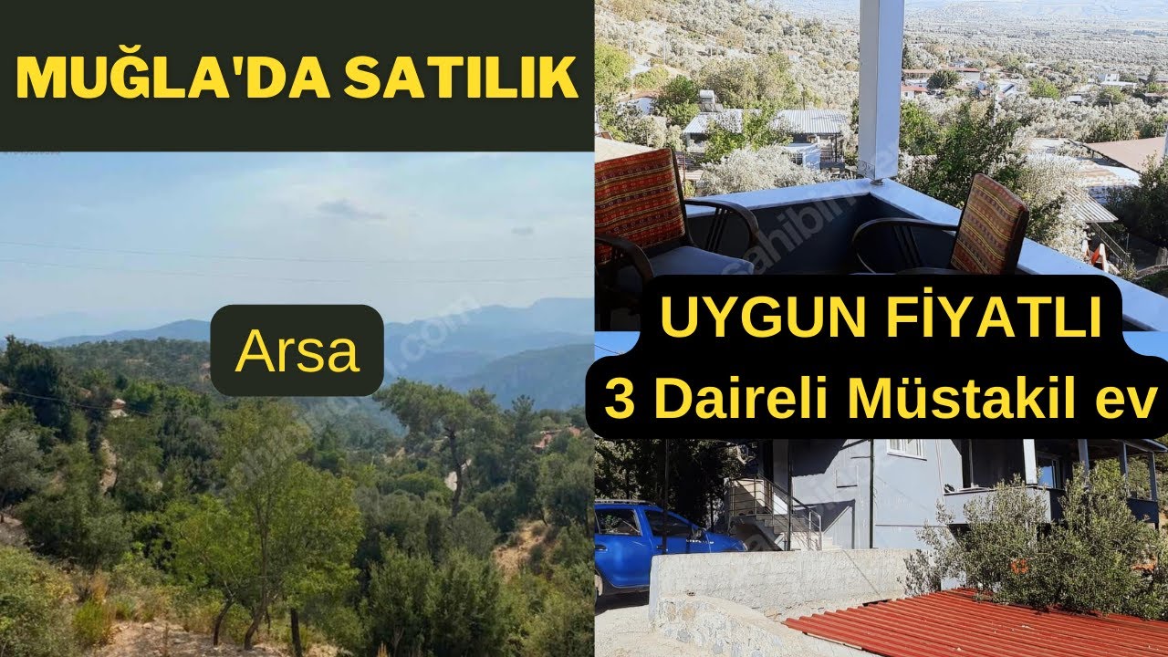 Muğla Milas Baharlı'da Satılık 3 daireli müstakil ev /Menteşe Dağpınarda imarlı deniz manzaralı arsa