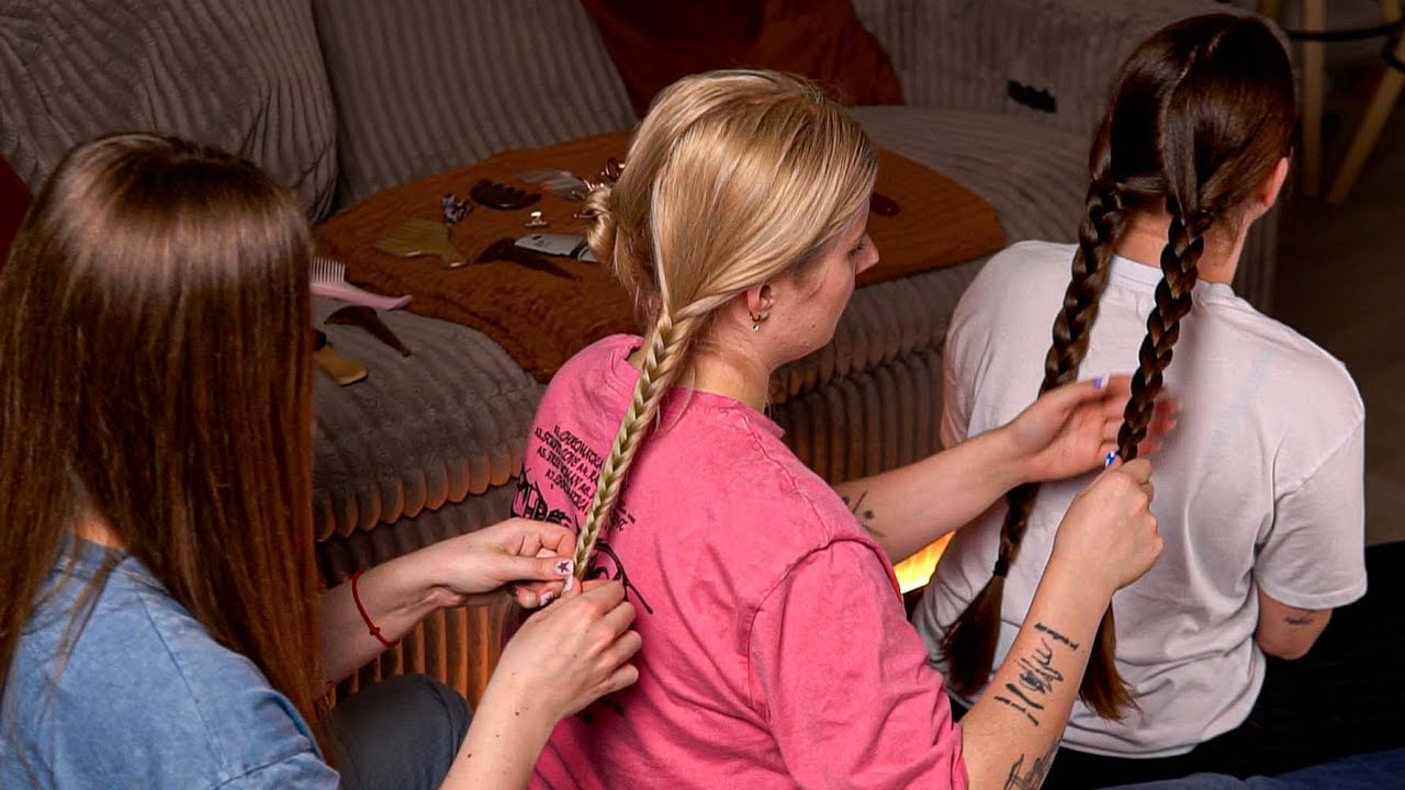ASMR Hair Train with Sister & Friend 🎀 Deep Tingles for Sleep (Brushing, Braiding, No Talking)