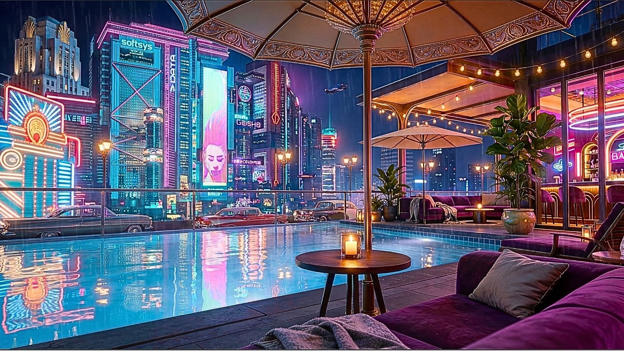 Neon City Rain Lounge 🌧️🌃 Retro 80s Lofi Music for Late Night Chill