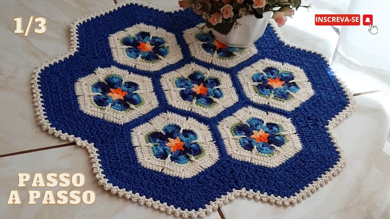 Tapete Hexagonal Econômico 1/3 #passoapasso #crochet #croche #tapetedecroche #artesanato #handmade