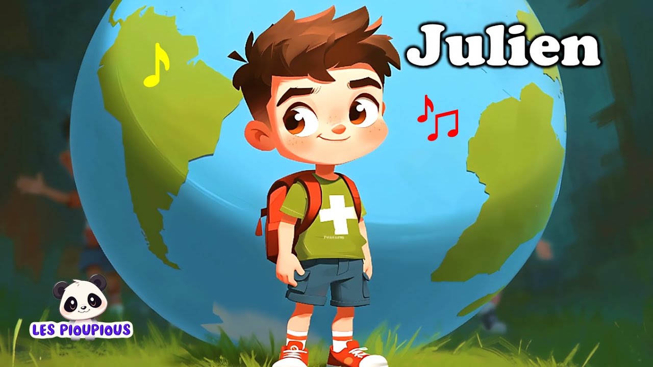 Julien fait un super voyage 🌍 | Comptine enfant avec le prénom Julien | Tour du monde | Pioupious