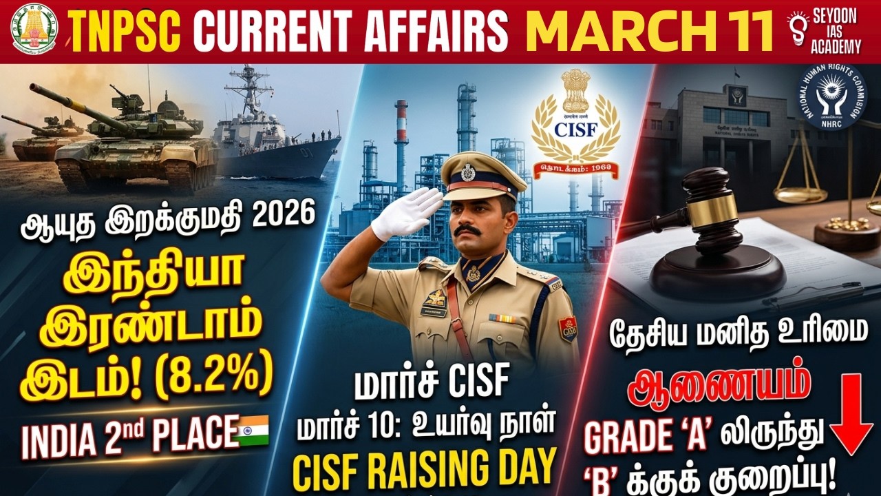 TNPSC CURRENT AFFAIRS MARCH 11 2026 | இந்தியா பணவீக்கம் 8.2% | CISF RAISING DAY | NHRC GRADE B #ias