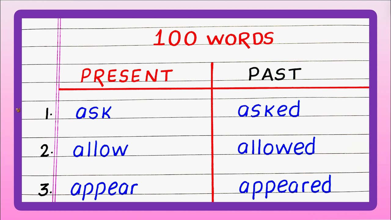 100 Present and Past Words | 100 Present and Past Tense Words | Write 100 Present and Past Words