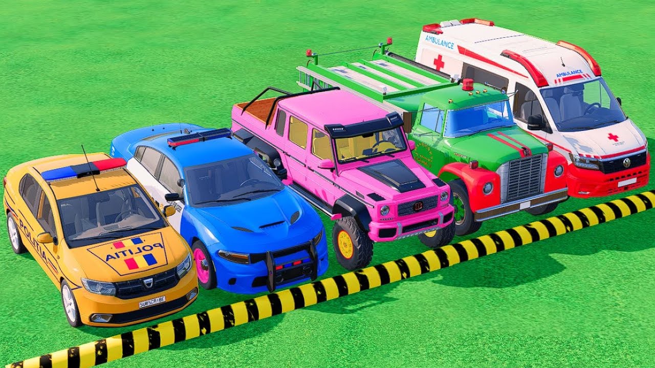 POLICE CARS, FIRE DEPARTMENT, AMBULANCE VEHICLES TRANSPORTING WITH TRUCKS ! Farming Simulator 22 #25