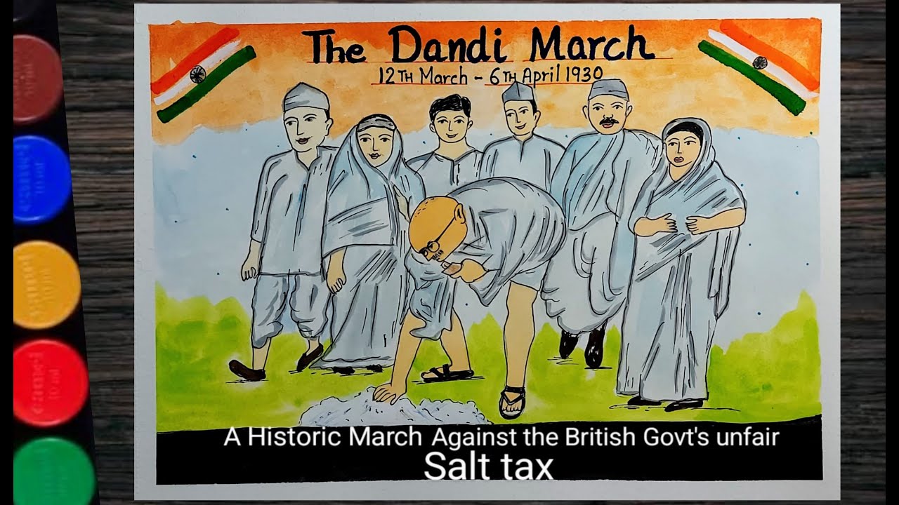 How to draw Gandhiji Dandi March Movement poster drawing l Dandi Yatra poster drawing step by step