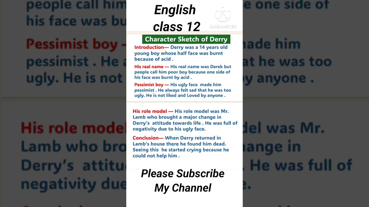 Derry ka character sketch Character Sketch Of Derry ||#charactersketchofderry #charactersketch