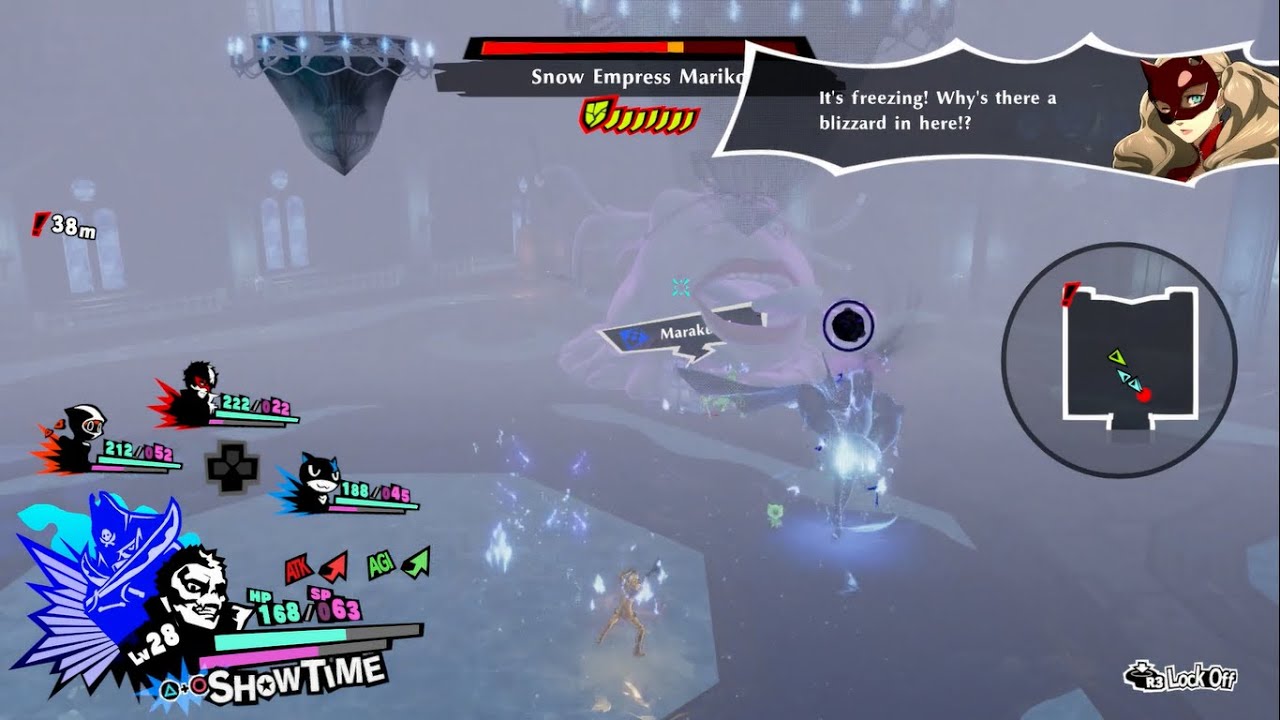 Persona 5 Strikers: Рюдзи побеждает Снежную Императрицу Марико на сложном уровне 28.