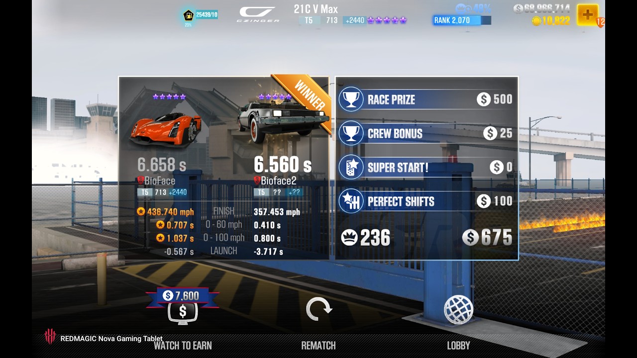 【CSR2】Czinger 21C V Max (Purple Star) Tune & Shift for 6.65* (Manual Launch)
