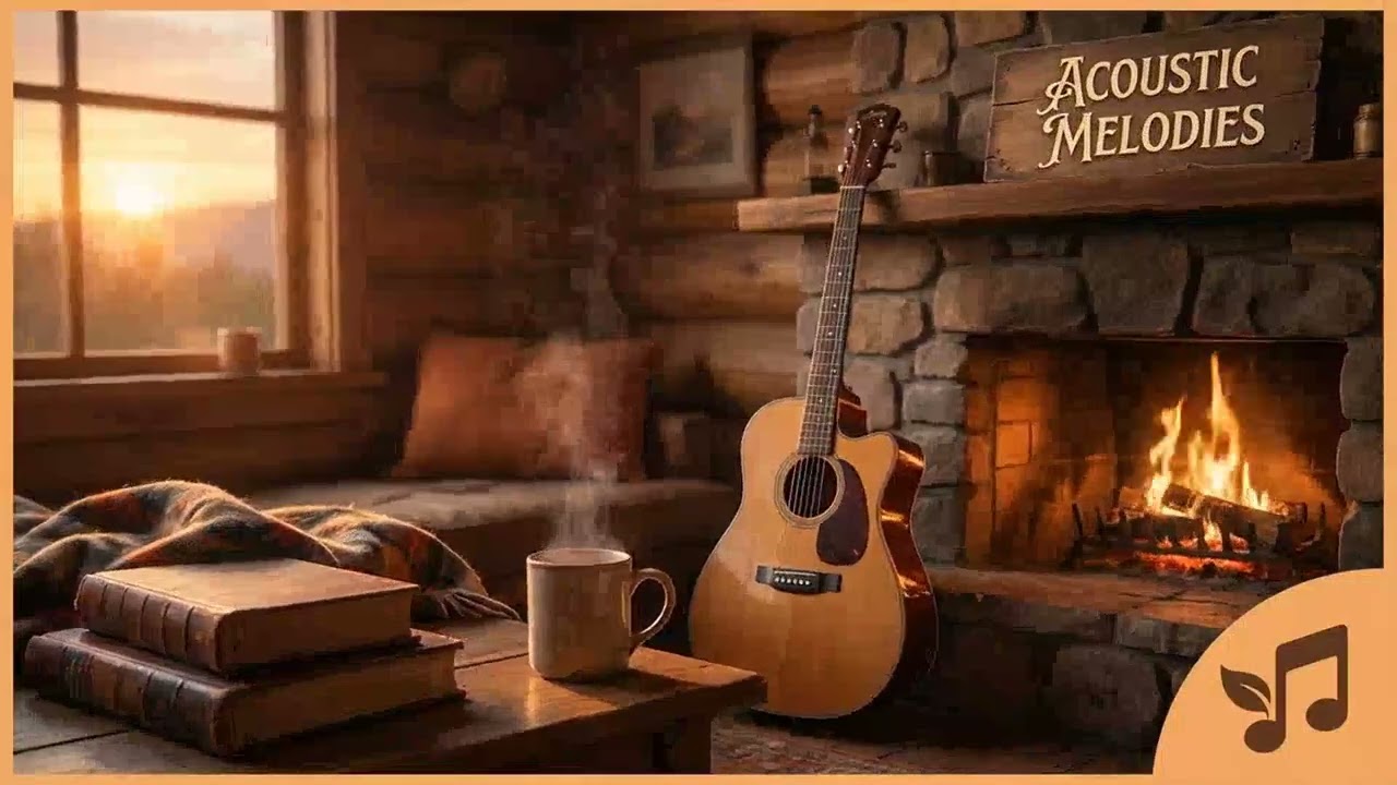Cozy Country Folk Songs 🔥 Acoustic Guitar By The Fireplace 🎸 Relaxing Folk Music Collection