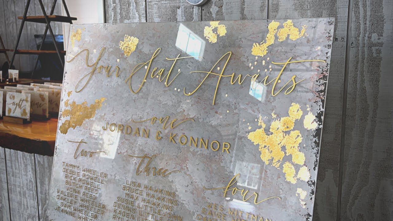 DIY Acrylic Wedding Sign | Metal Leaf + Vinyl Custom Painted Welcome Sign