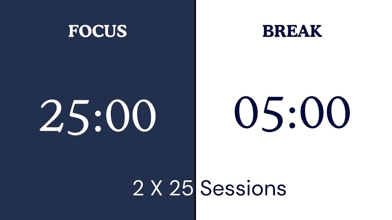 25 / 5 Pomodoro Timer - 1 Hour || No Music - Deep Focus - Study Timer