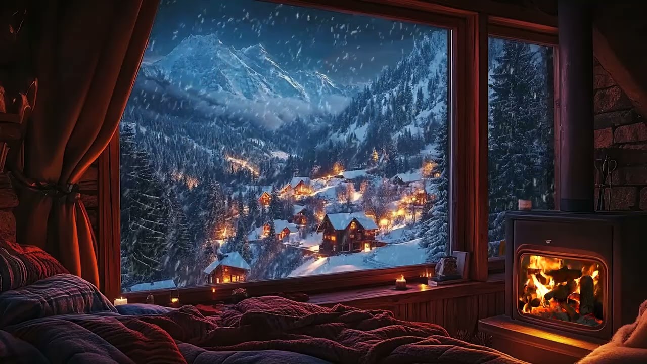 Cozy Cabin Sleep Sounds with Fireplace Crackling and Snowstorm for Deep Relaxation