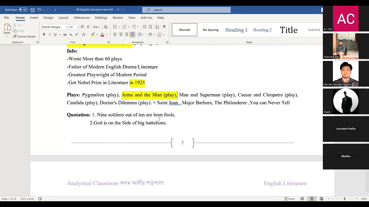 English Literature : 50th BCS Preli Full course Class no : 47 || Tushar Sir || 14/01/26