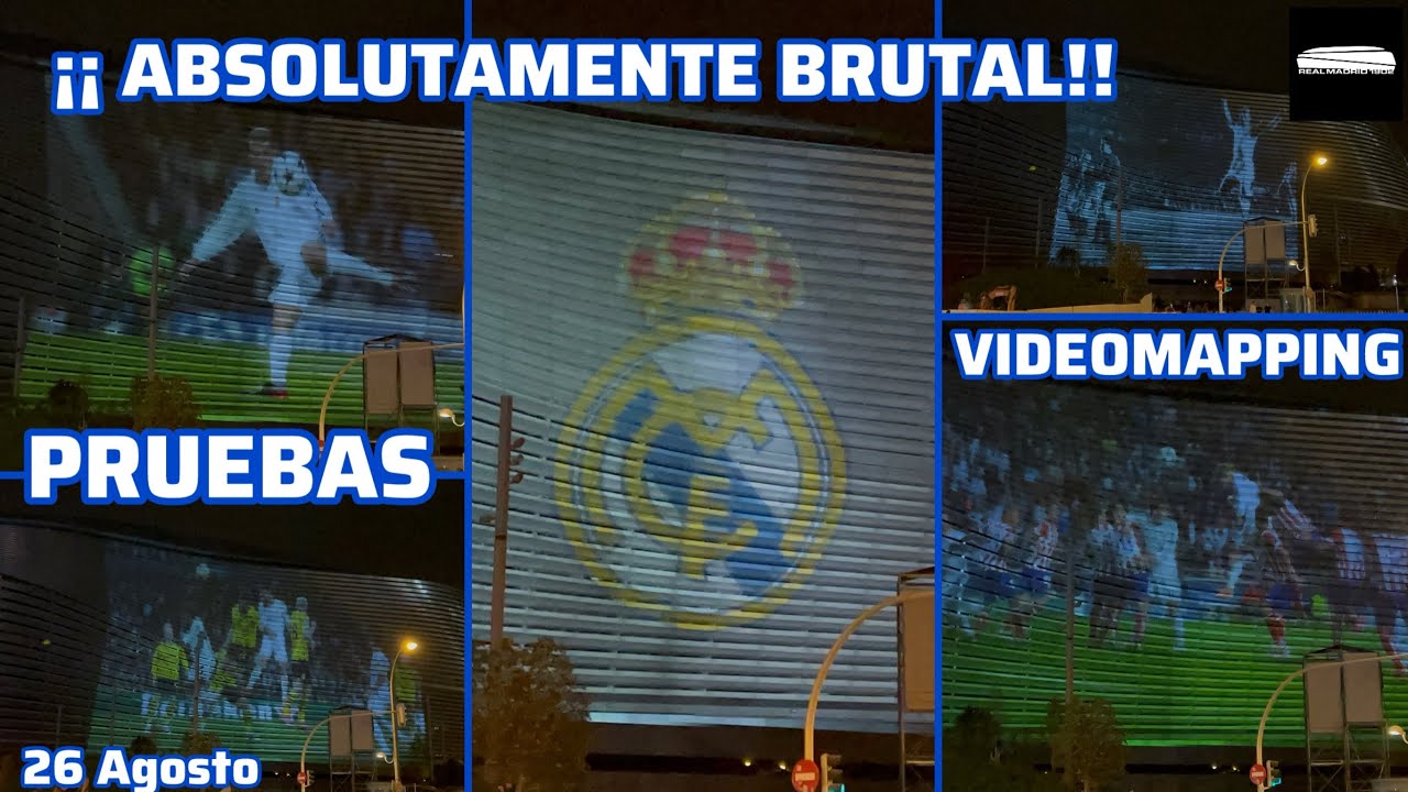 26 Ago. INCREÍBLE!! PRUEBAS DE VIDEOMAPPING EN LA FACHADA DEL BERNABÉU. ESPECTACULAR