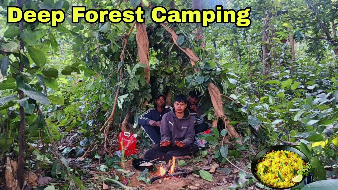 Deep Forest survival shelter Building Group Camping 🏕️|| Group Camping with friends in jungle india