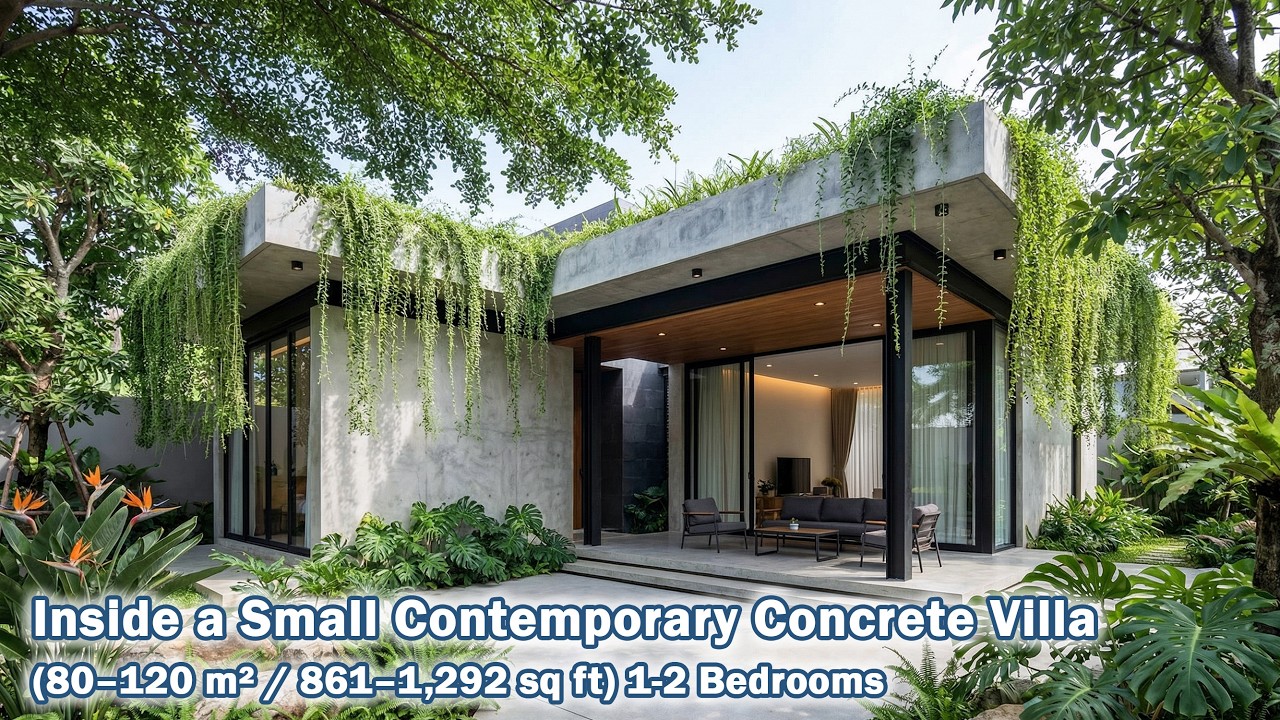Inside a Small Contemporary Concrete Villa | Calm Luxury Tropical House Tour (80&ndash;120 m&sup2;)