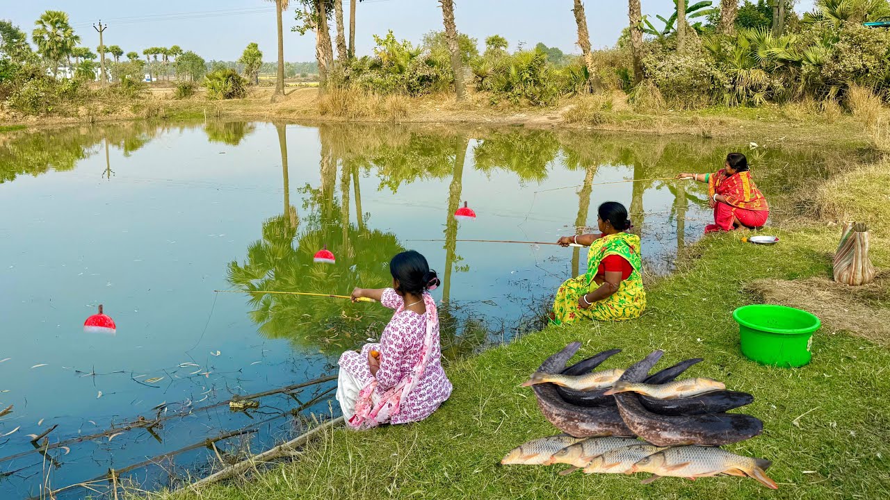 Fishing Video || Traditional three fisherman is fishing in the village pond || Amazing hook fishing