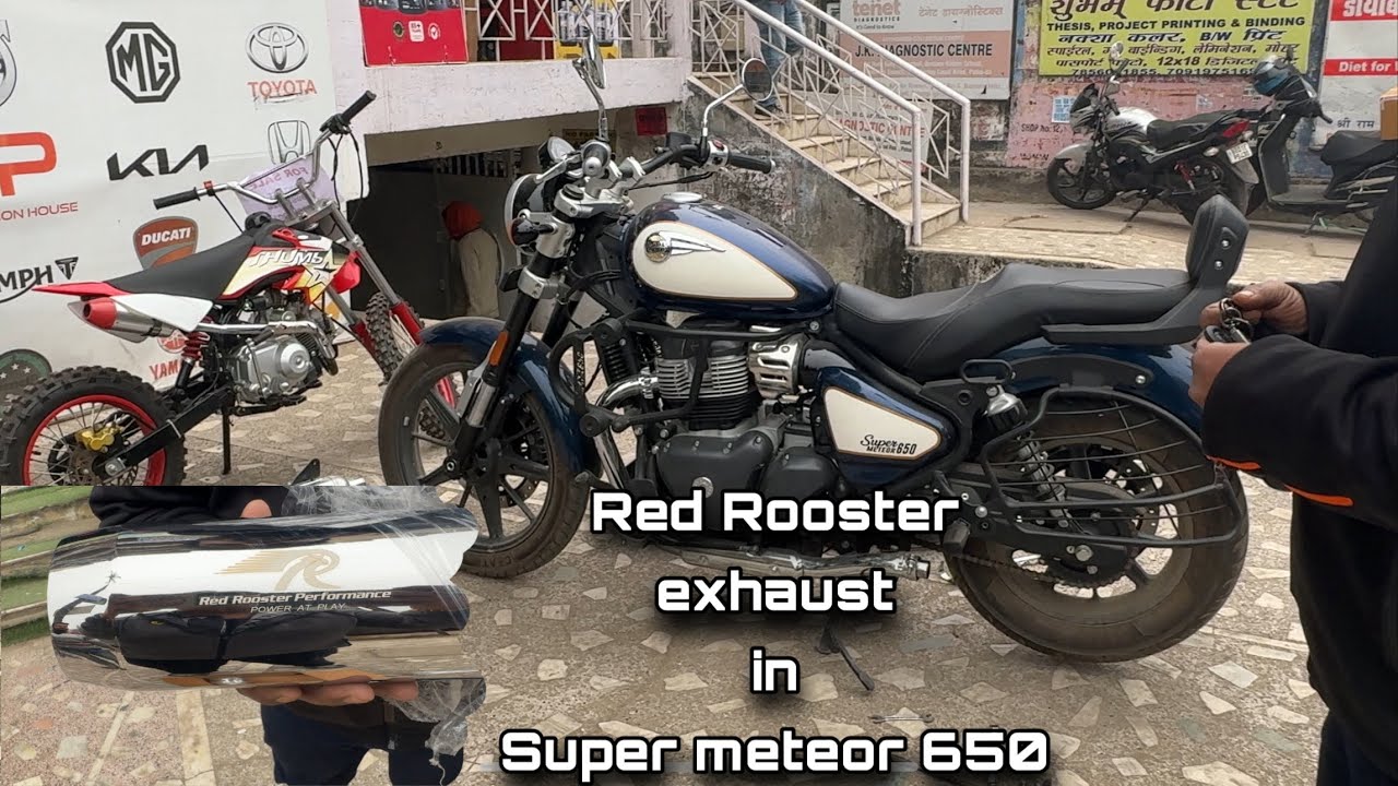 Red rooster exhaust installed in Super meteor 650 at J.P. modification house patna