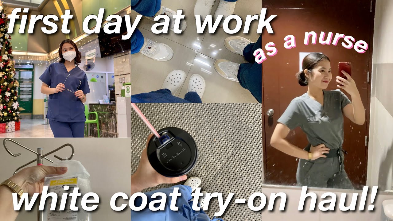 🏥 FIRST DAY AT WORK AS A NURSE ft. White Coat Move Tech Scrubs TRY-ON HAUL | philippines