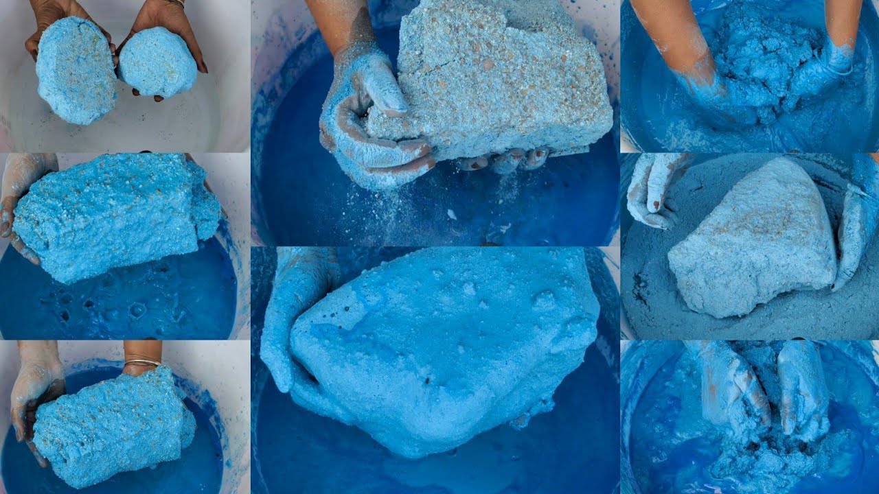 Asmr - Super soft dusty blue 🔵 cement chunks crumbling in lots of water 💦💦