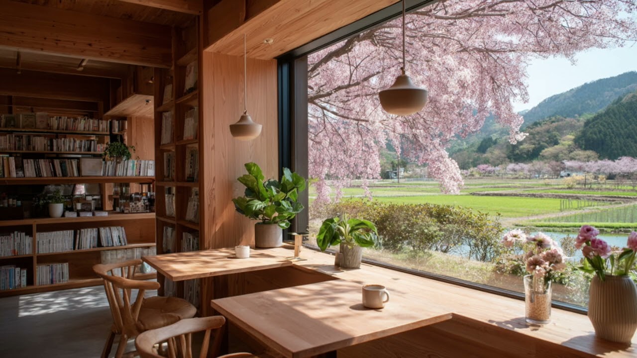 [중간광고없음] 창밖에 벚꽃이 흐르는 시골 카페 피아노 | Cherry Blossom Cafe Piano 🌸☕🎹