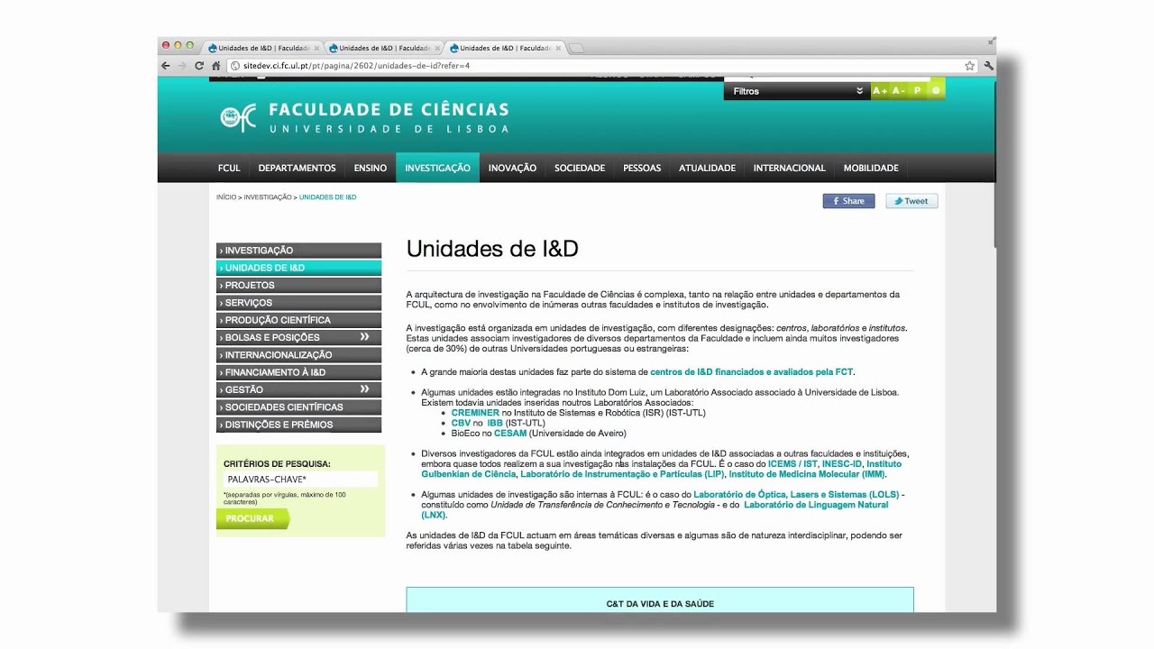 Novo S&iacute;tio de Web da FCUL