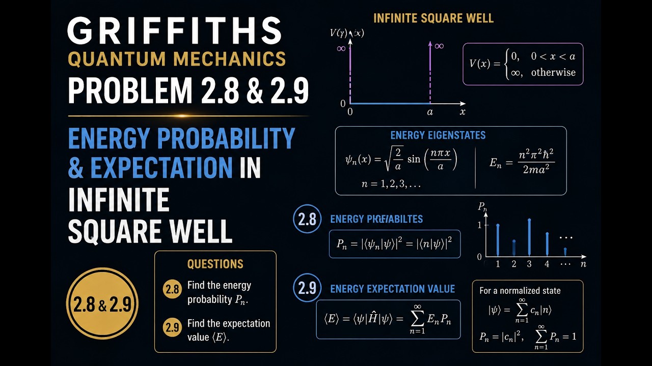 Griffiths QM Problem 2.8 and 2.9 | Energy Probability & Expectation in Infinite Square Well