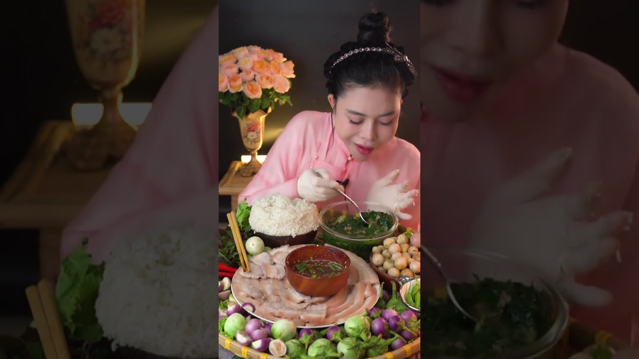 Mukbang Cơ thịt luộc cà pháo mắm tôm #Mukbang#vivithichan#food #art 