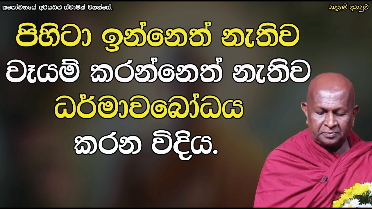 පිහිටා ඉන්නෙත් නැතිව වෑයම් කරන්නෙත් නැතිව ධර්මාවබෝධය කරන විදිය.586පූජ්‍ය තපෝවනයේ අරියධජ හිමි