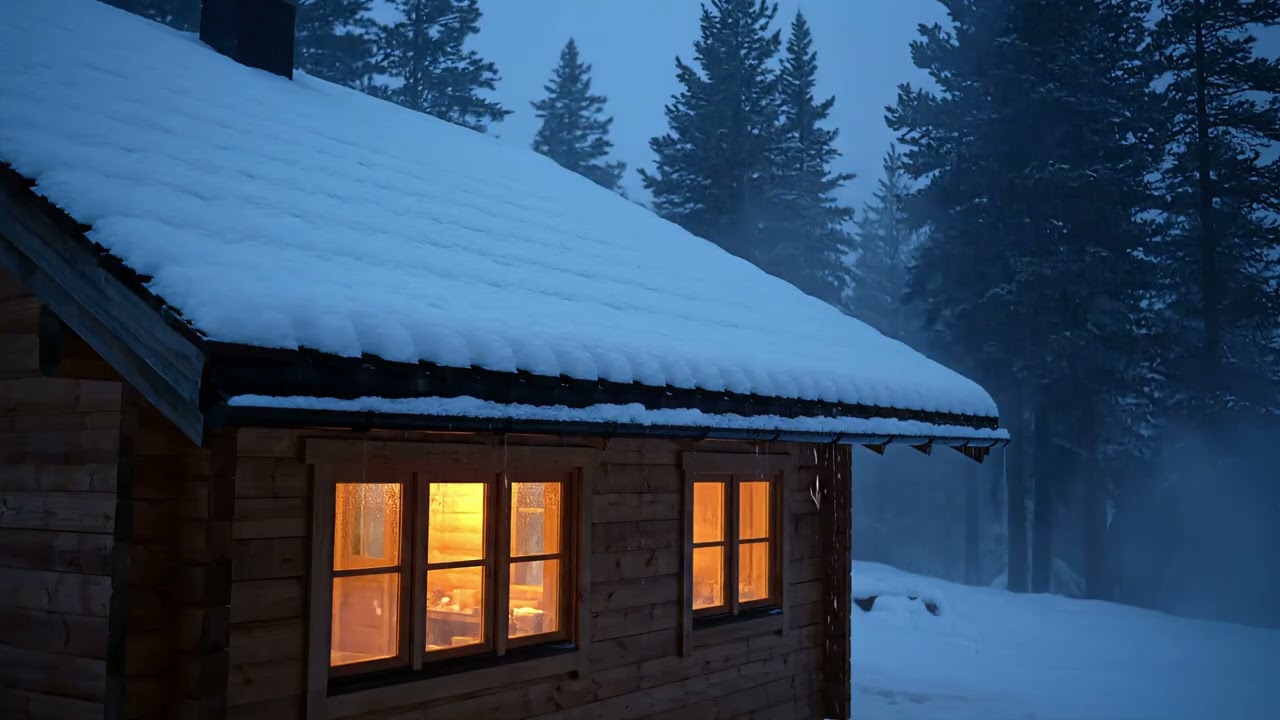 Blizzard at a Mountain Cabin 🌨️ Cozy Winter Storm Sounds for Deep Sleep