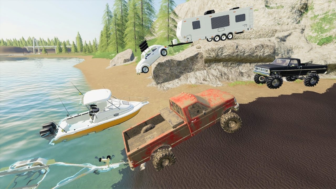 Saving campers from flooded island | Farming Simulator 19 camping and mudding