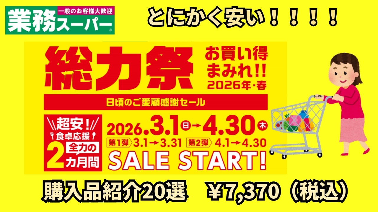 【業務スーパー】お買い得まみれ！！2026年3月総力祭✨買わなきゃ損😊購入品紹介20選￥7,370　2026.3①