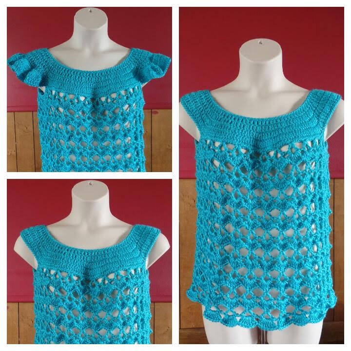 Crochet Women's Summer Time Blues Top size L only with optional sleeves #TUTORIAL #230